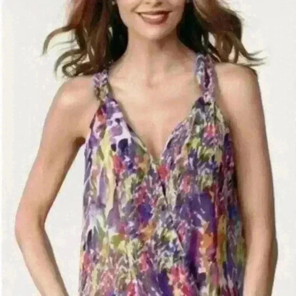 CAbi Sheer Floral Top + A Purple Tank Size XS